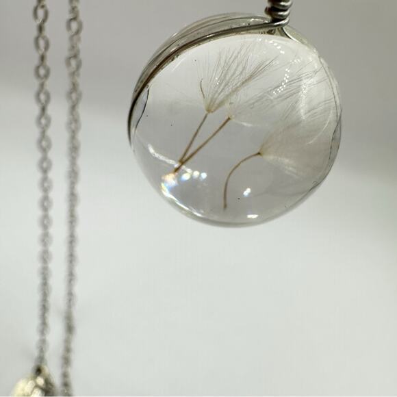 Wish Dandelion Necklace Chain Pendant Seed Fluff Stainless Steel Resin Spring - Picture 3 of 8